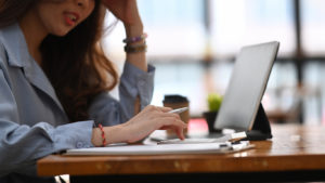 small business owner reviewing financial information